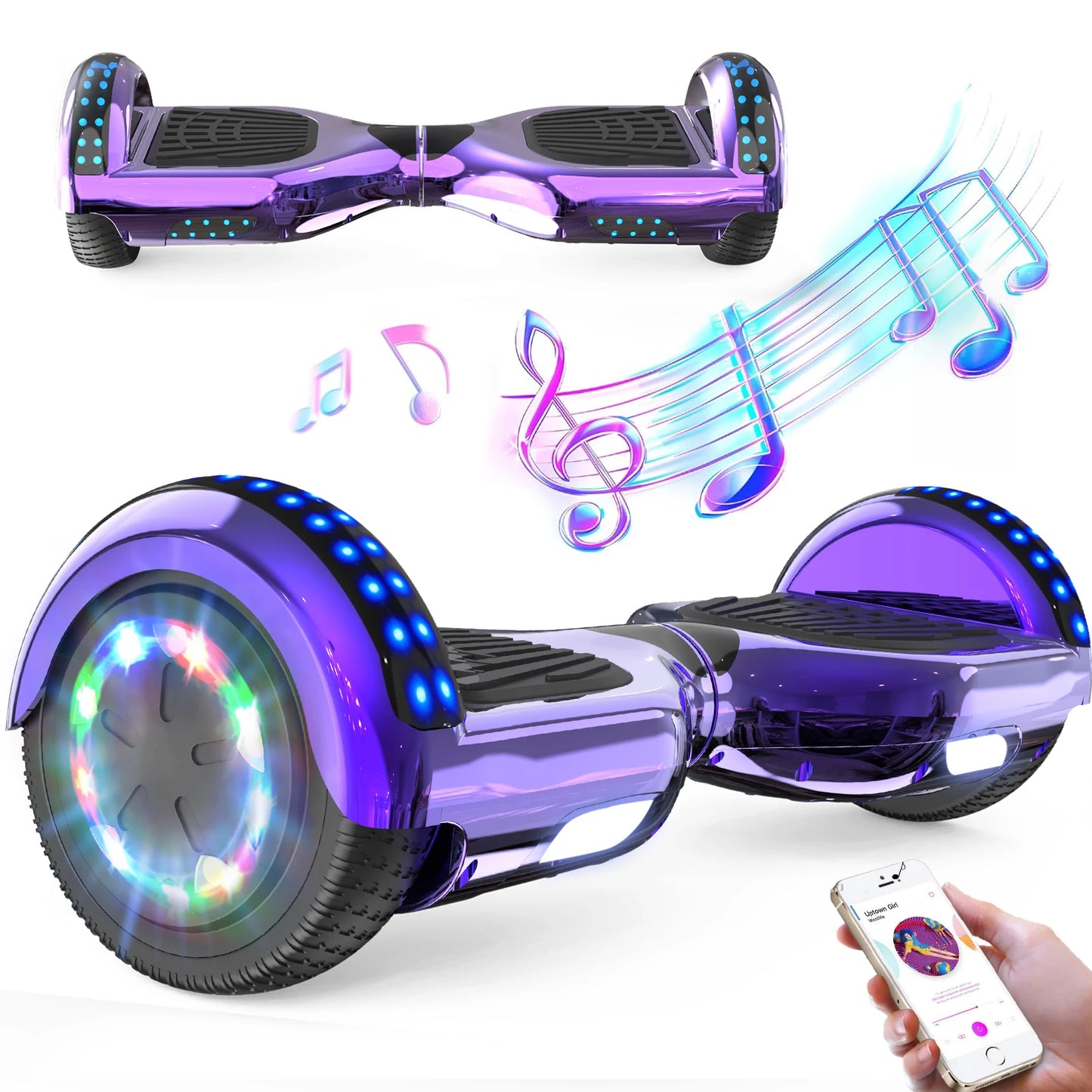 RCB Hoverboards for kids, 6.5 Inch Two-Wheel Self Balancing Electric Scooter with Bluetooth Speaker, LED Lights, Great Gift