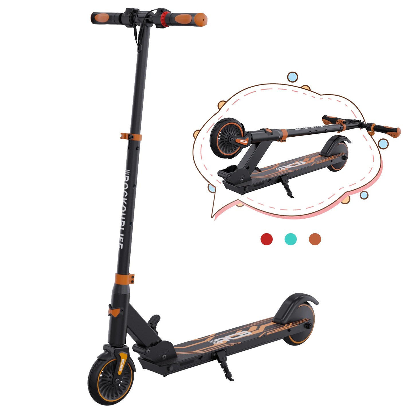 RCB Electric Scooter for Children Aged 8-12-16 Years, Only 7.55KG Foldable Electric Scooters, Two Types of Braking, Max 16 Km