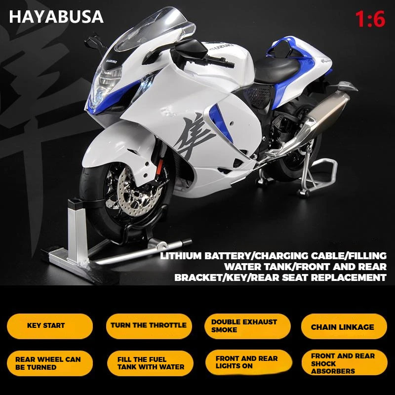 Spray 1:6 SUZUKI HAYABUSA GSX-1300R Alloy Metal Diecast Motorcycle Model High Simulation Ornaments Decoration Birthday Gifts Boy