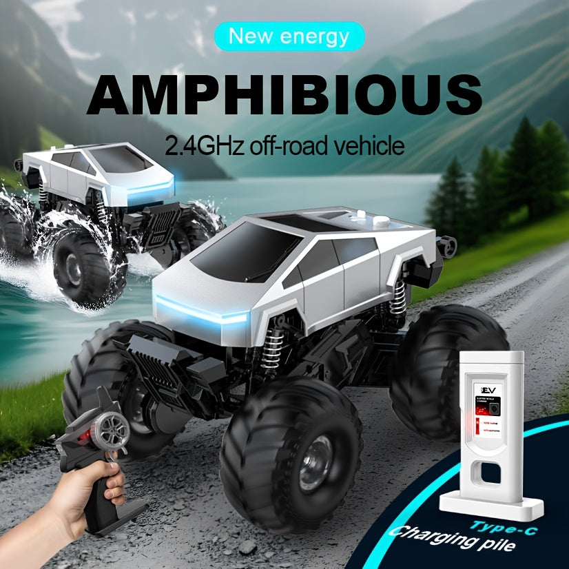 1pc, Amphibious Remote Control Car, RC Off-road Vehicle, Four-wheel Drive High-speed Off-road Climbing New Energy Electric Pickup Truck Design