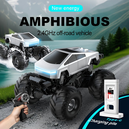 1pc, Amphibious Remote Control Car, RC Off-road Vehicle, Four-wheel Drive High-speed Off-road Climbing New Energy Electric Pickup Truck Design