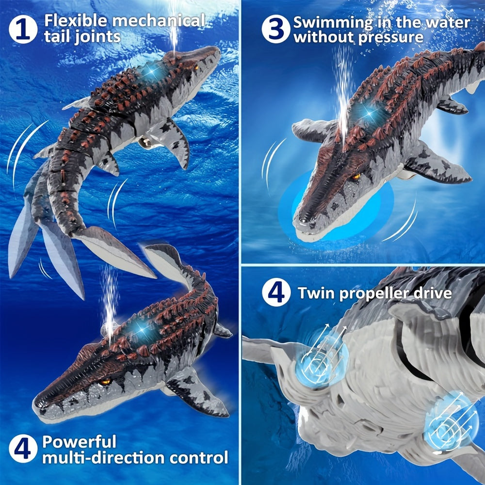 Mosasaur Dinosaur Toy, Upgraded Remote Control Water/Pool Toy, Remote Control Dinosaur with Light and Water Spray, Rechargeable, Suitable for Swimming, Bathing, Lake, Ocean, Christmas, Christmas Gift, Playful Design, Durable