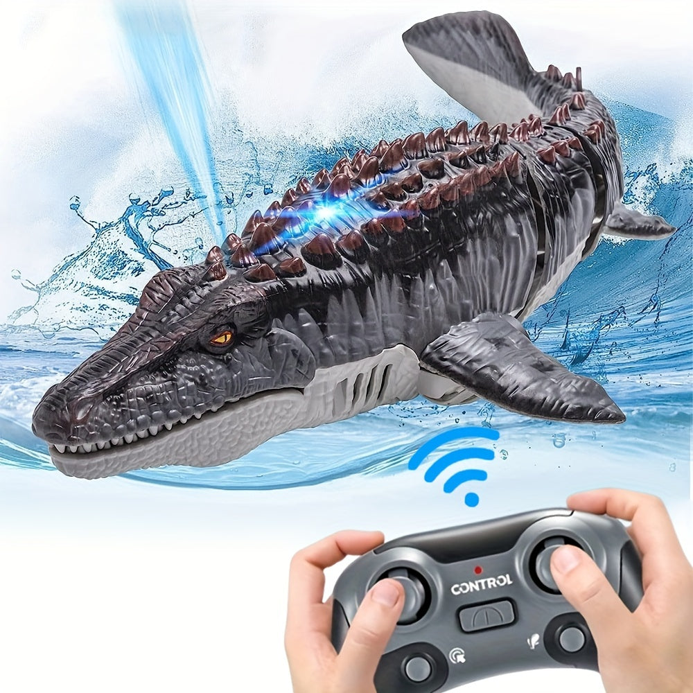 Mosasaur Dinosaur Toy, Upgraded Remote Control Water/Pool Toy, Remote Control Dinosaur with Light and Water Spray, Rechargeable, Suitable for Swimming, Bathing, Lake, Ocean, Christmas, Christmas Gift, Playful Design, Durable
