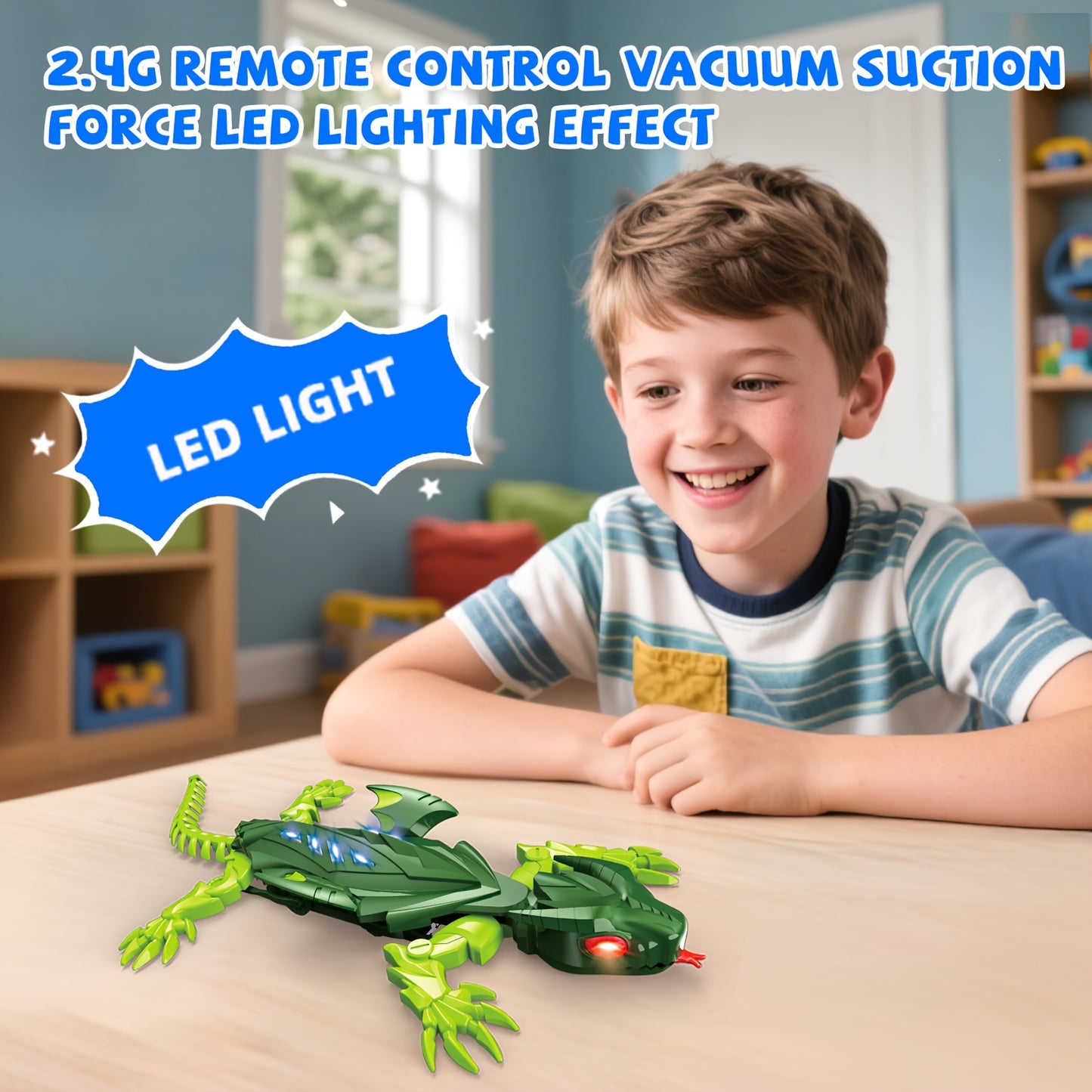 Bionic Climbing Lizard, 2.4G Remote Control Lizard Toy with LED Glowing Eyes, Strong Vacuum Suction Power - Stable Crawling on Walls, Dual Mode Switching for Floor and Wall, Fun Birthday Gift for Kids Aged 6+, Christmas Prese