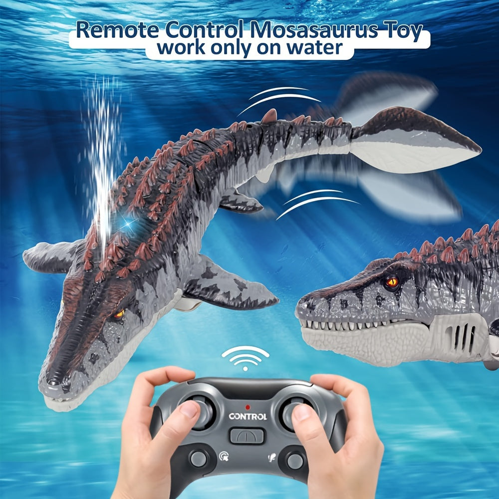 Mosasaur Dinosaur Toy, Upgraded Remote Control Water/Pool Toy, Remote Control Dinosaur with Light and Water Spray, Rechargeable, Suitable for Swimming, Bathing, Lake, Ocean, Christmas, Christmas Gift, Playful Design, Durable