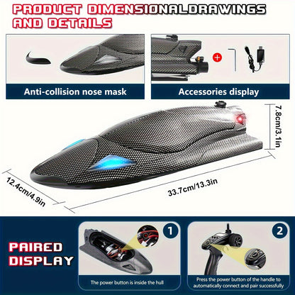 Remote Control Jet Boat - High-Speed Electric 40KM/H (24.85 MPH) Remote Control Boat with Turbo Jet Drive and LED Lights, Water Racing Toy Boat, Ideal Gift for Boys and Girls, Pool-Specific Remote Control Boat