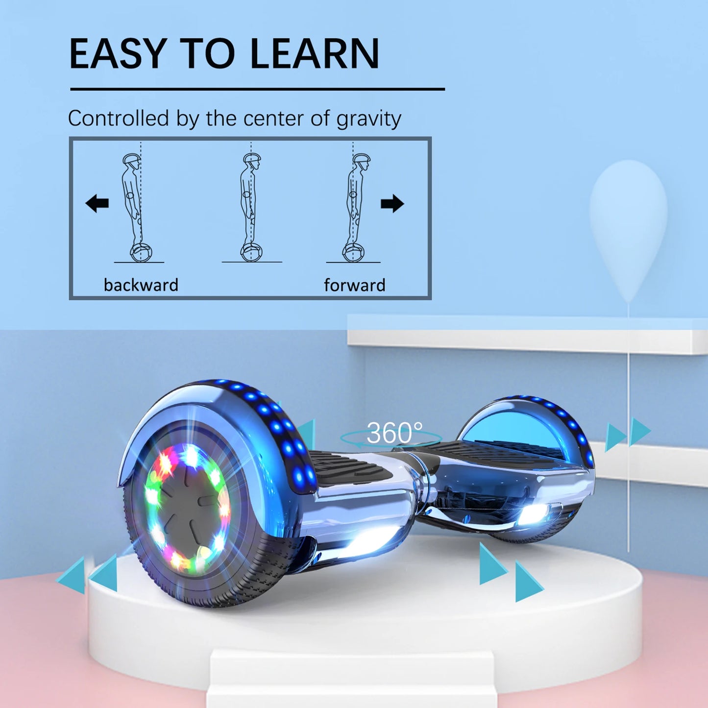 RCB Hoverboards for kids, 6.5 Inch Two-Wheel Self Balancing Electric Scooter with Bluetooth Speaker, LED Lights, Great Gift