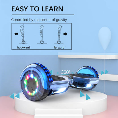 RCB Hoverboards for kids, 6.5 Inch Two-Wheel Self Balancing Electric Scooter with Bluetooth Speaker, LED Lights, Great Gift