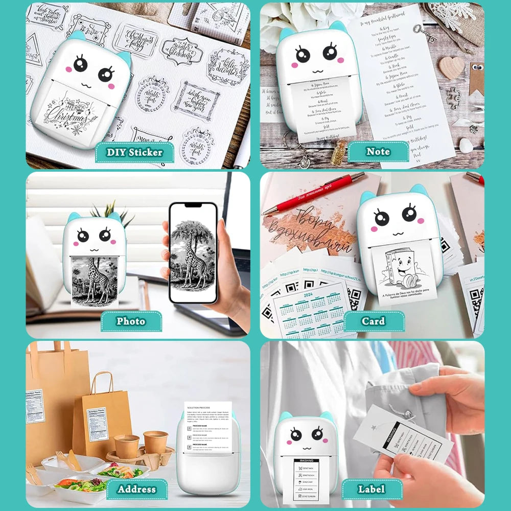 Portable Thermal Printer Photo Memo Wrong Question Printing  Thermal Label Printer Wireless Bluetooth Android iOS Mini Printer