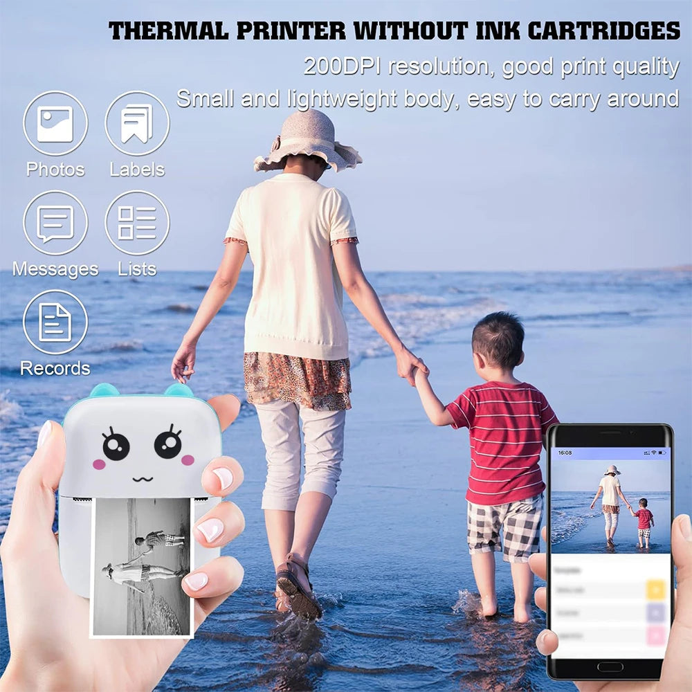 Portable Thermal Printer Photo Memo Wrong Question Printing  Thermal Label Printer Wireless Bluetooth Android iOS Mini Printer