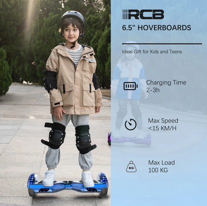 RCB Hoverboards for kids, 6.5 Inch Two-Wheel Self Balancing Electric Scooter with Bluetooth Speaker, LED Lights, Great Gift