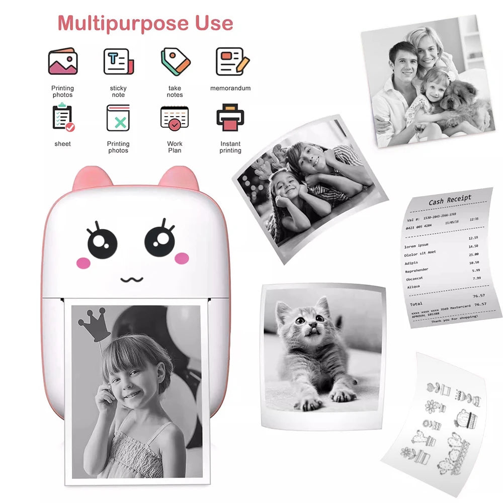 Portable Thermal Printer Photo Memo Wrong Question Printing  Thermal Label Printer Wireless Bluetooth Android iOS Mini Printer