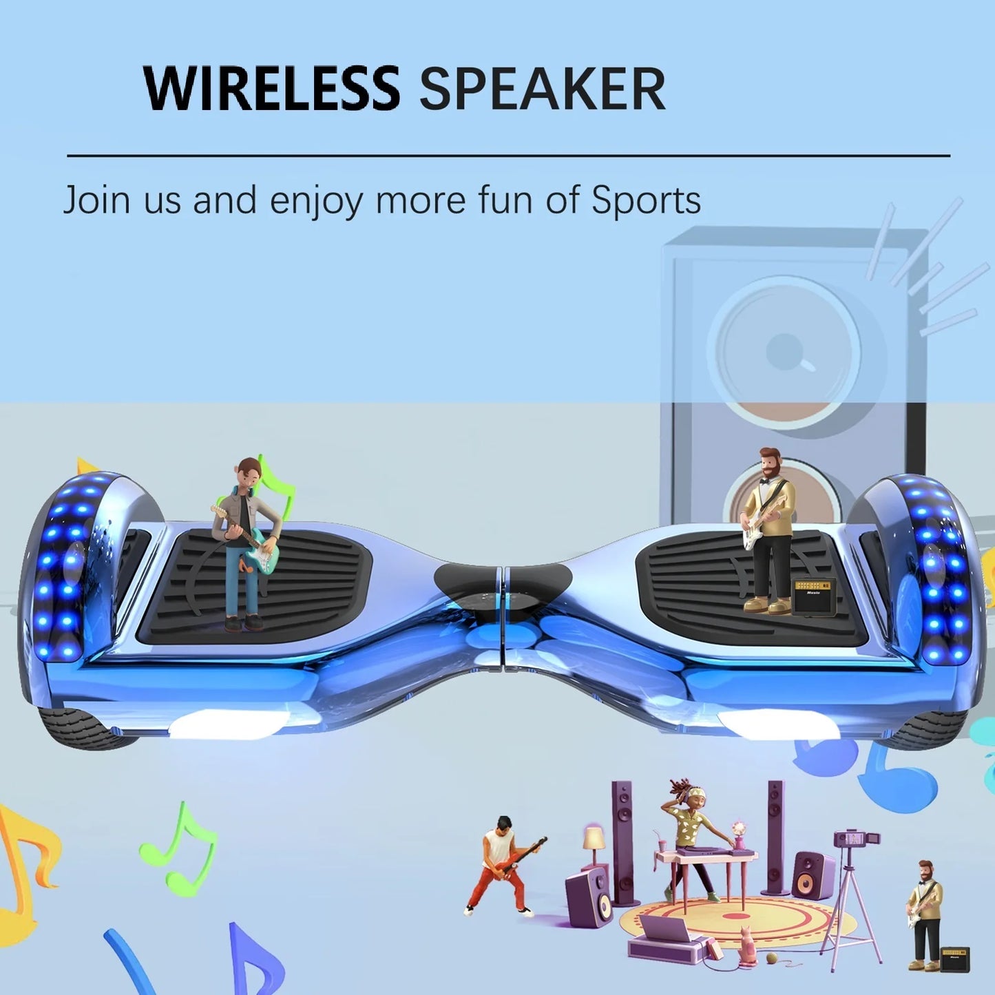 RCB Hoverboards for kids, 6.5 Inch Two-Wheel Self Balancing Electric Scooter with Bluetooth Speaker, LED Lights, Great Gift