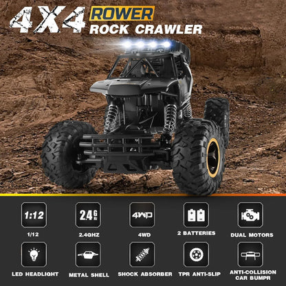 New RC Cars Remote Control Car 1:12/16 Off Road Monster Truck Metal Shell LED Headlights 4WD All Terrain Hobby RC Car Toys Gifts
