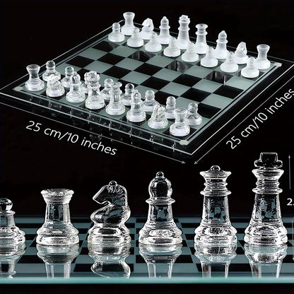 10Inch Handcrafted Glass Chess Set Premium Quality Intricate Design for Home Decor  Perfect for Game Nights & Chess Lovers