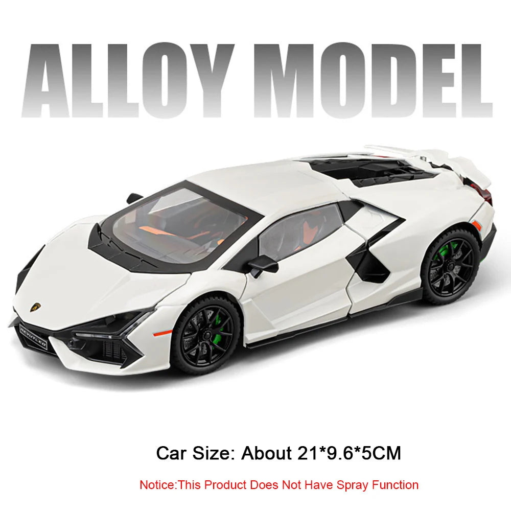 1:24 Scale REVUELTO Miniature Model Toy Sports Cars Alloy Diecast Supercars Sound Light Doors Opened Pull Back for Kids Gifts