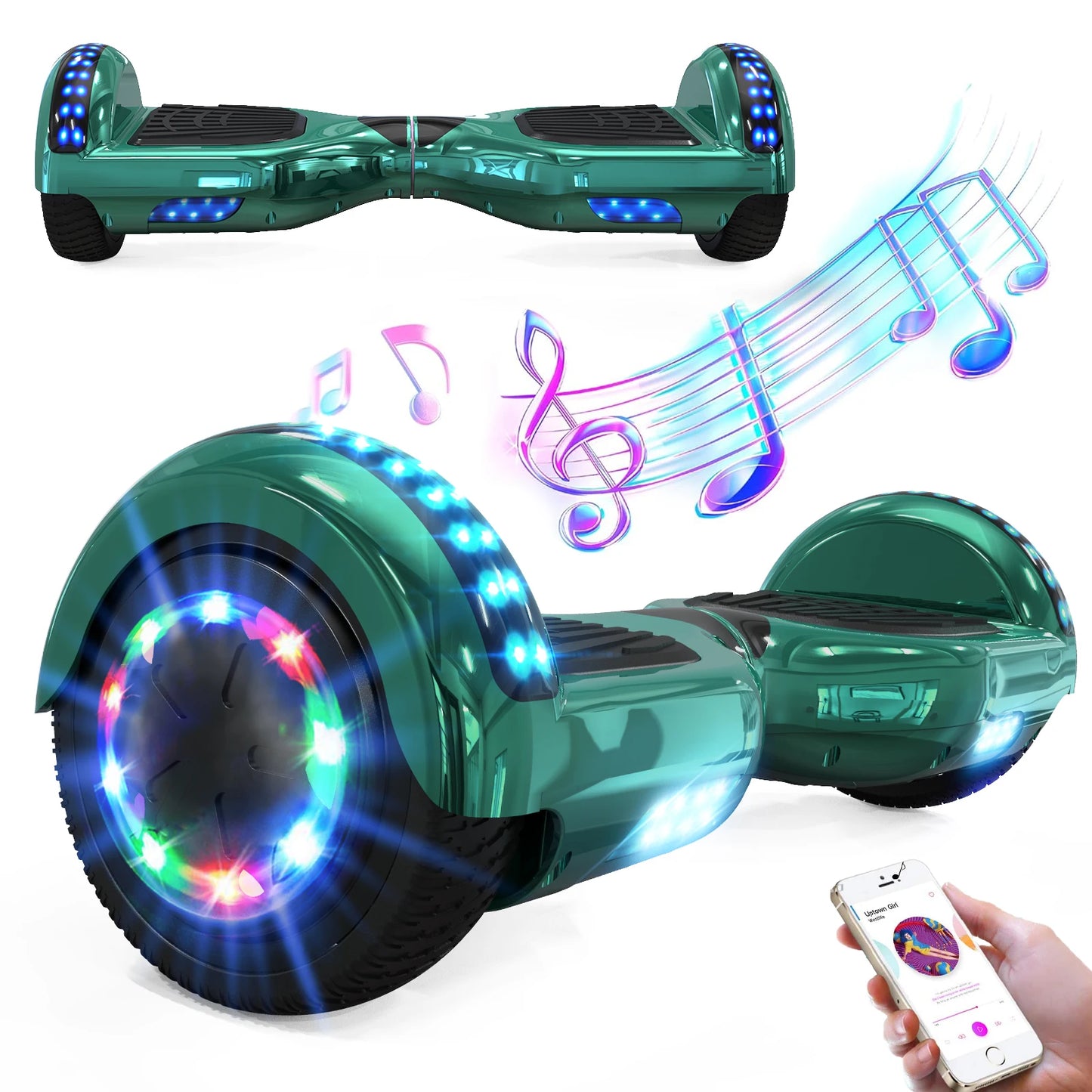 RCB Hoverboards for kids, 6.5 Inch Two-Wheel Self Balancing Electric Scooter with Bluetooth Speaker, LED Lights, Great Gift