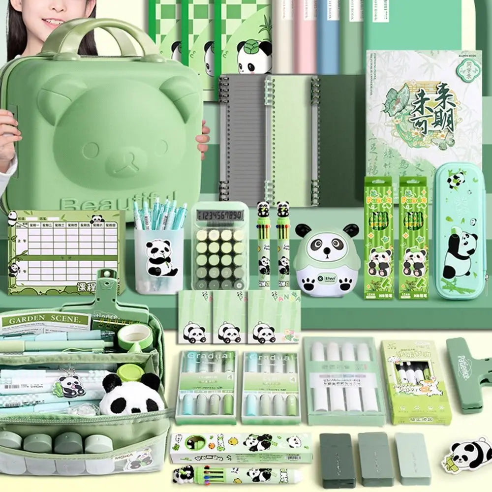 Kawaii Panda Stationery Set Student Pencil Case Stickers Pencil Stationery Gift Learning Supplies Full Gift Box