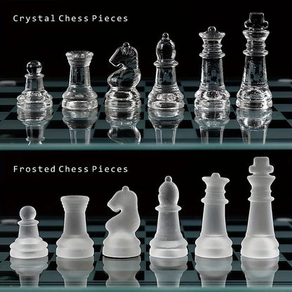 10Inch Handcrafted Glass Chess Set Premium Quality Intricate Design for Home Decor  Perfect for Game Nights & Chess Lovers