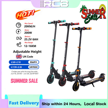 RCB Electric Scooter for Children Aged 8-12-16 Years, Only 7.55KG Foldable Electric Scooters, Two Types of Braking, Max 16 Km