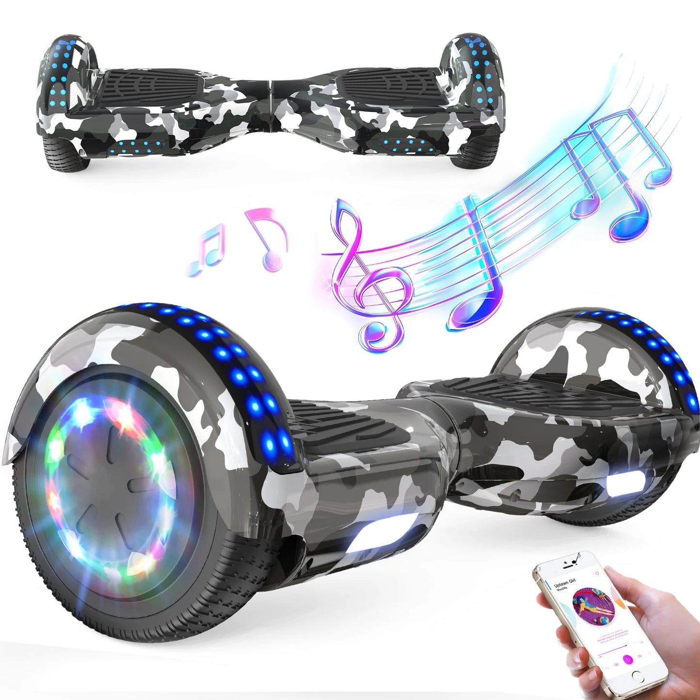 RCB Hoverboards for kids, 6.5 Inch Two-Wheel Self Balancing Electric Scooter with Bluetooth Speaker, LED Lights, Great Gift