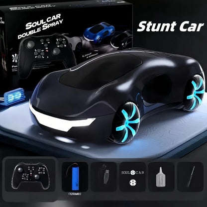 NEW cool sports car dual spray with sound and cool lights four-wheel drive science fiction concept car children's remote control
