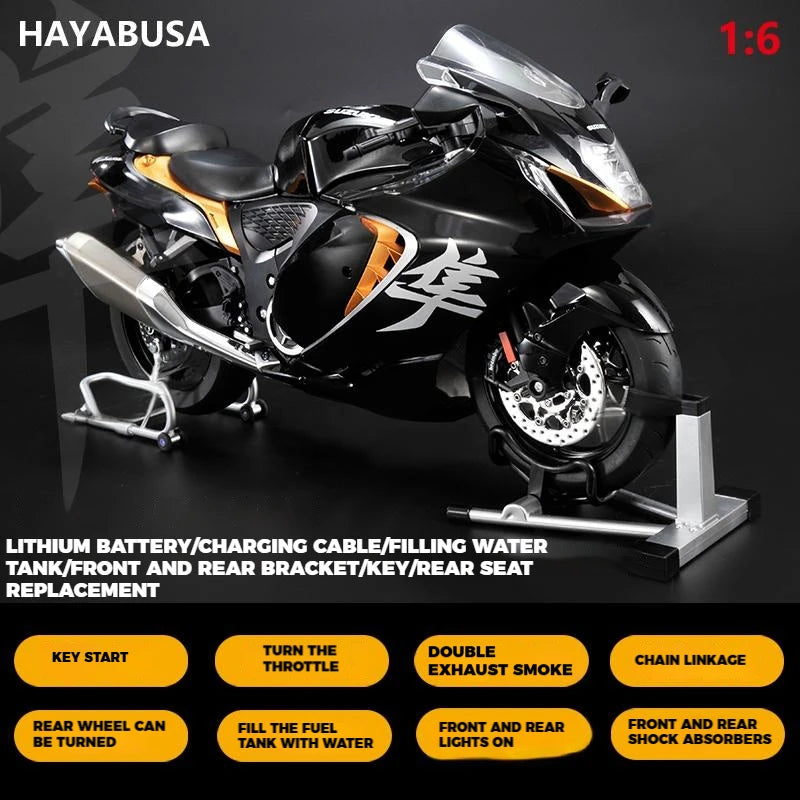 Spray 1:6 SUZUKI HAYABUSA GSX-1300R Alloy Metal Diecast Motorcycle Model High Simulation Ornaments Decoration Birthday Gifts Boy