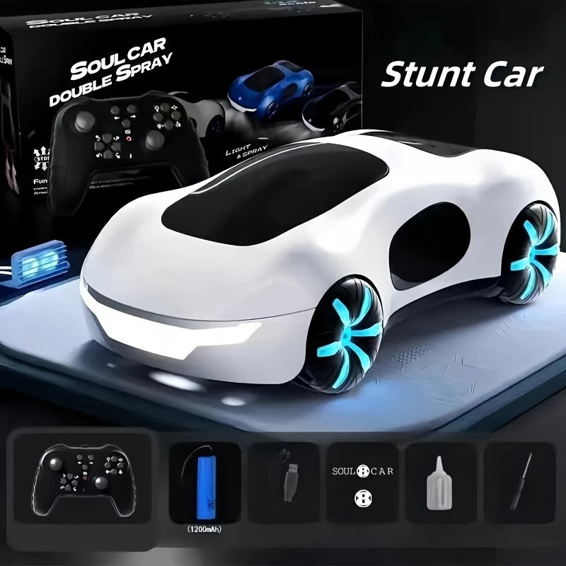 NEW cool sports car dual spray with sound and cool lights four-wheel drive science fiction concept car children's remote control