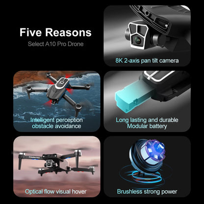 KBDFA  A10 Pro Drone Profesional Dual HD Camera Aerial Photography FPV Helicopters Obstacle Avoidance Foldable RC Quadcopter Toy