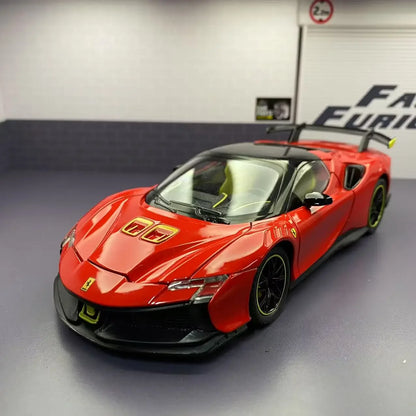 1:24 Ferrari SF90XX Sport Car High Simulation Diecast Metal Alloy Model Car Sound Light Pull Back Collection Kids Toy Gifts