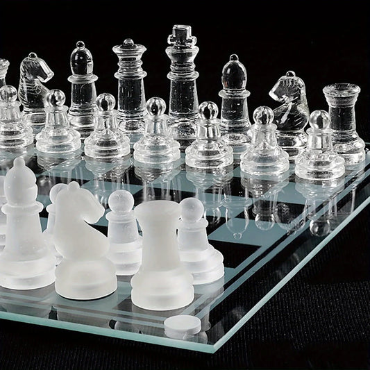 10Inch Handcrafted Glass Chess Set Premium Quality Intricate Design for Home Decor  Perfect for Game Nights & Chess Lovers