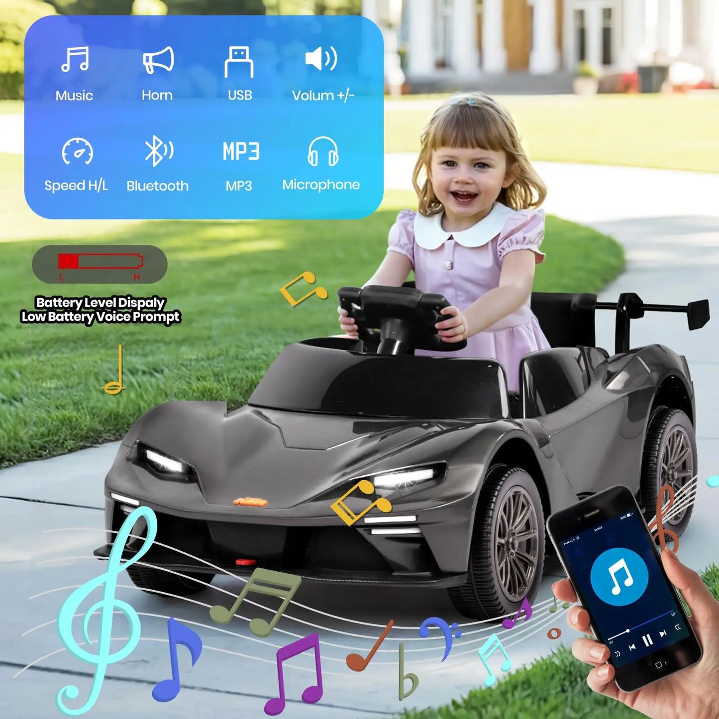 KTM Licensed Kids Electric Ride on Car Aged 3-6, 12V Battery Powered Electric Toy Car with Remote Control, Butterfly Doors