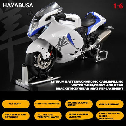 Spray 1:6 SUZUKI HAYABUSA GSX-1300R Alloy Metal Diecast Motorcycle Model High Simulation Ornaments Decoration Birthday Gifts Boy