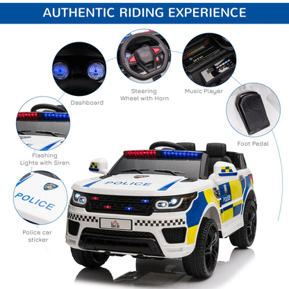 HOMCOM 12V Kid Electric Ride On Police Car w/ Remote Siren Bluetooth 3-6 Years