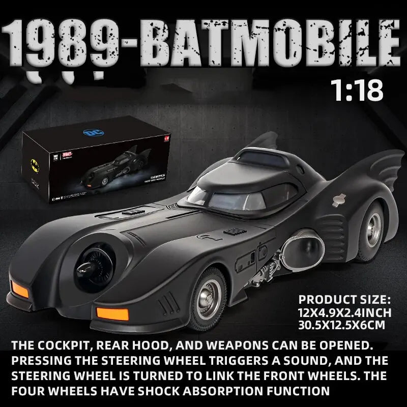 1:18 1989 Batmobile Die-cast Car with Batman Figure, Toys for Kids and Adults , Black
