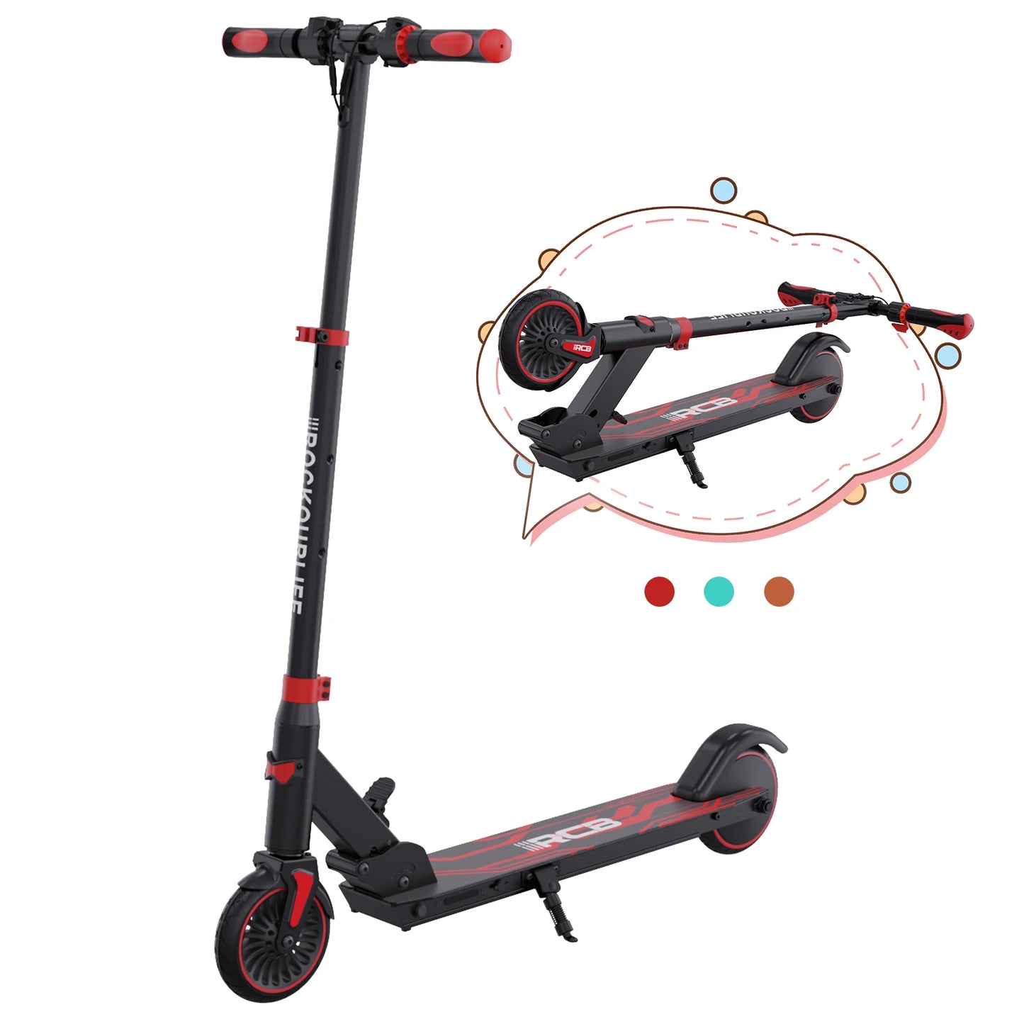 RCB Electric Scooter for Children Aged 8-12-16 Years, Only 7.55KG Foldable Electric Scooters, Two Types of Braking, Max 16 Km
