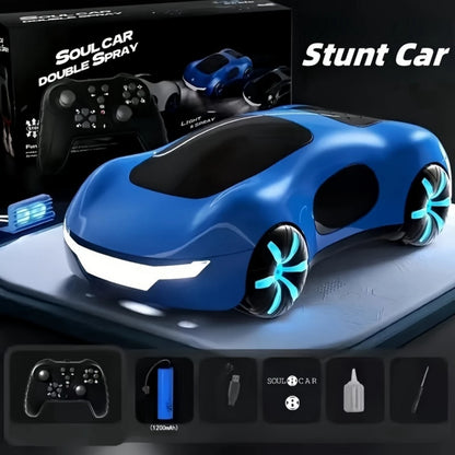 NEW cool sports car dual spray with sound and cool lights four-wheel drive science fiction concept car children's remote control