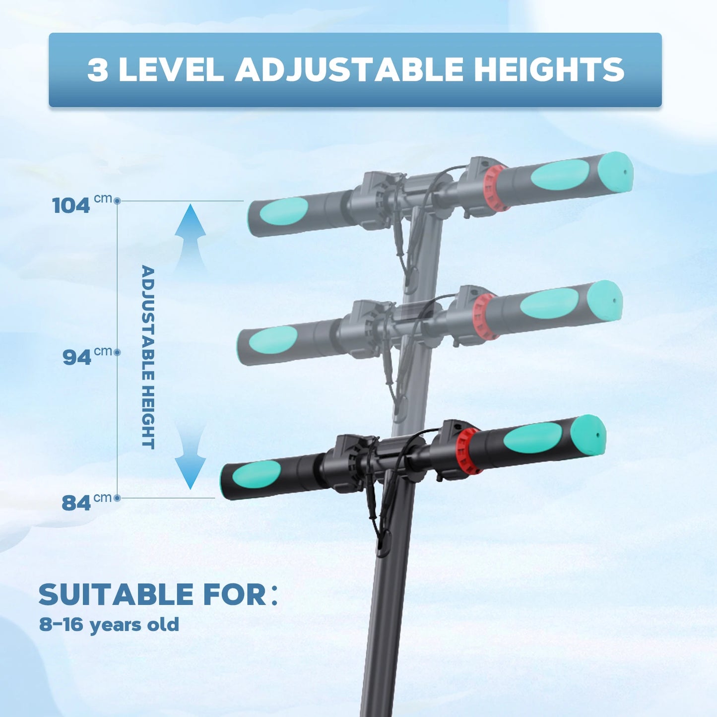 RCB Electric Scooter for Children Aged 8-12-16 Years, Only 7.55KG Foldable Electric Scooters, Two Types of Braking, Max 16 Km