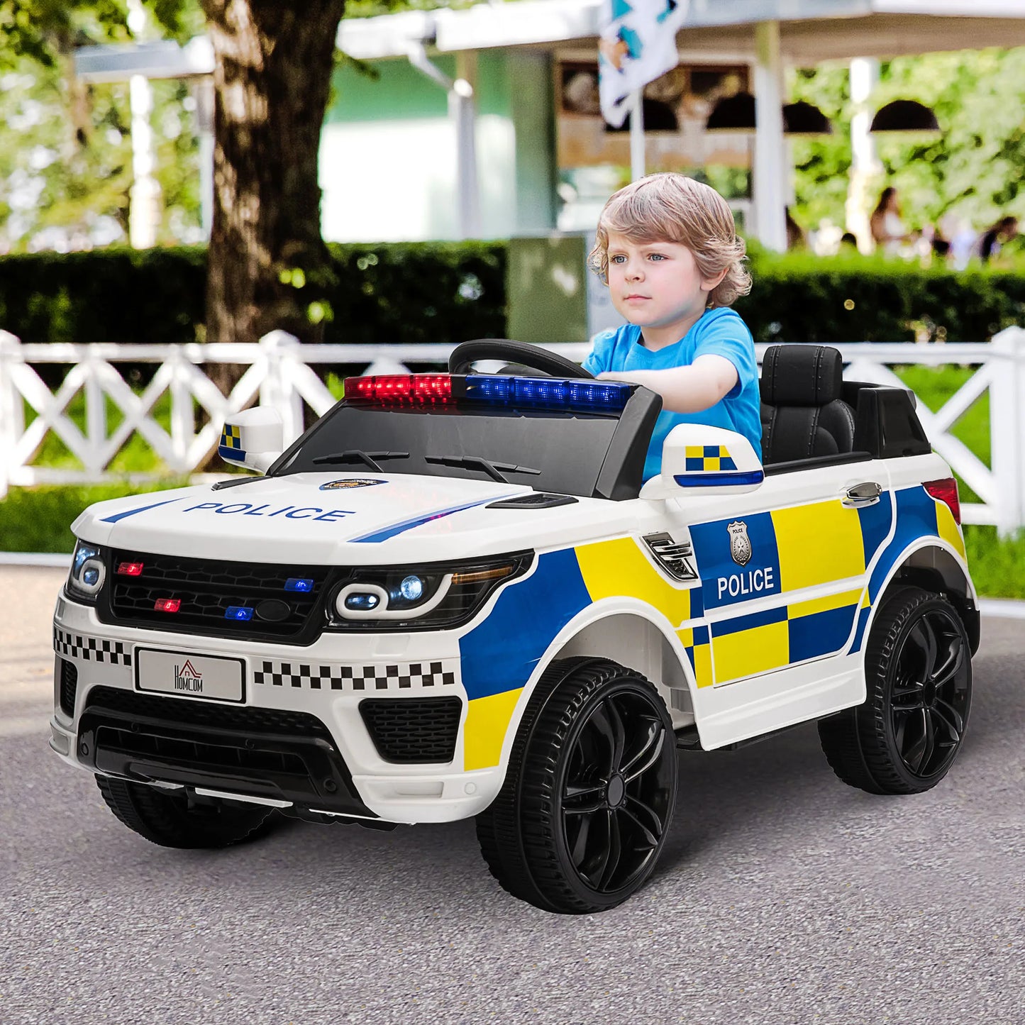 HOMCOM 12V Kid Electric Ride On Police Car w/ Remote Siren Bluetooth 3-6 Years