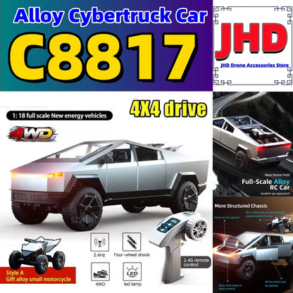 JHD for 2025 New JJRC C8817 RC Car Alloy Rc Cybertruck Off road Simulation Camping Equipment Pickup Truck Model Custom Toys