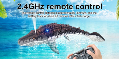 Mosasaur Dinosaur Toy, Upgraded Remote Control Water/Pool Toy, Remote Control Dinosaur with Light and Water Spray, Rechargeable, Suitable for Swimming, Bathing, Lake, Ocean, Christmas, Christmas Gift, Playful Design, Durable