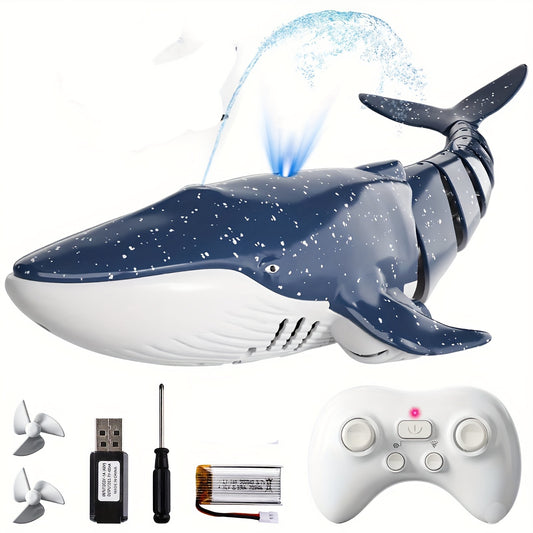 2.4GHz Remote Control Whale Shark Toy - 1:18 Scale High-Definition Electric Remote Control Whale Shark with Lighting & Water Spraying, USB Rechargeable, Blue & White Design, Perfect for Boys Ages 6+, Pool Toy, Playful Design,